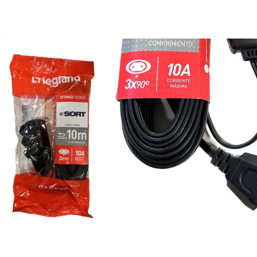 Extensao Daneva Sort 2 Polos Paralela 0,75Mm Preta - 10M - 1657