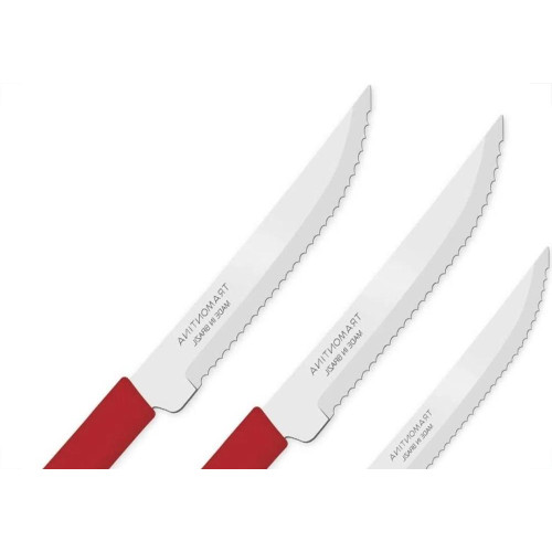 Faca Tramontina Conjunto 3 Pecas Churrasco Vermelha 23180/374