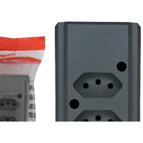 Tomada Barra Interneed 2 Polos +Terra Cinza 10A. Dupla