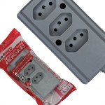 Tomada Barra Interneed 2 Polos +Terra Cinza 10A. Tripla