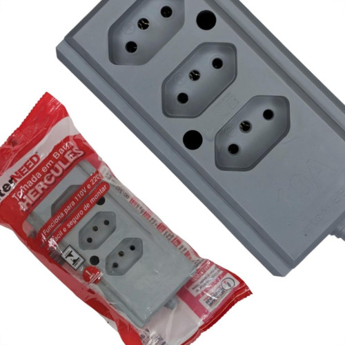 Tomada Barra Interneed 2 Polos +Terra Cinza 10A. Tripla