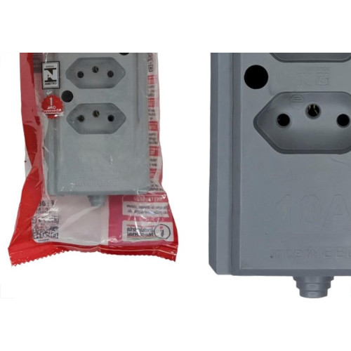 Tomada Barra Interneed 2 Polos +Terra Cinza 10A. Tripla