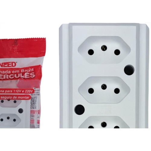 Tomada Barra Interneed 2 Polos +Terra Branca 10A. Tripla