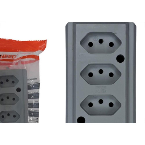 Tomada Barra Interneed 2 Polos +Terra Cinza 10A. Quadrupla
