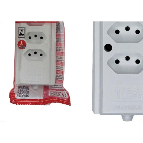 Tomada Barra Interneed 2 Polos +Terra Branca 10A. Quadrupla