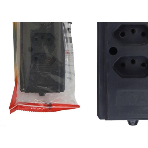 Tomada Barra Interneed 2 Polos +Terra Preta 10A. Quadrupla