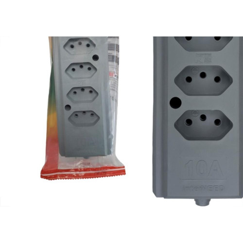 Tomada Barra Interneed 2 Polos +Terra Cinza 10A. Quintupla
