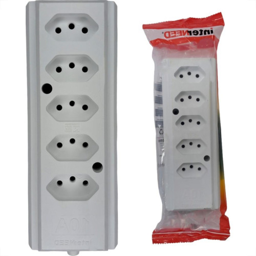 Tomada Barra Interneed 2 Polos +Terra Branca 10A. Quintupla