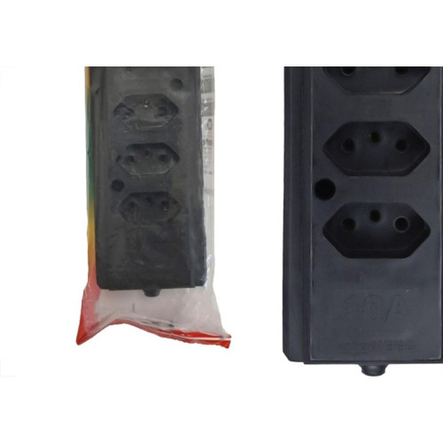 Tomada Barra Interneed 2 Polos +Terra Preta 10A. Quintupla