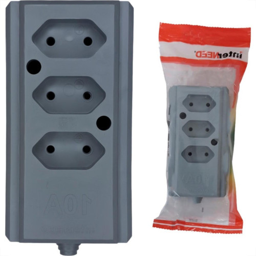 Tomada Barra Interneed 2 Polos Cinza 10A. Tripla