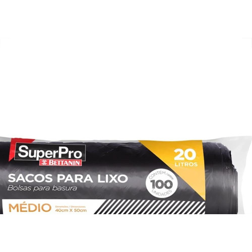 Saco De Lixo Superpro Bettanin 20L - 40X50Cm Preto Com 100 Pecas
