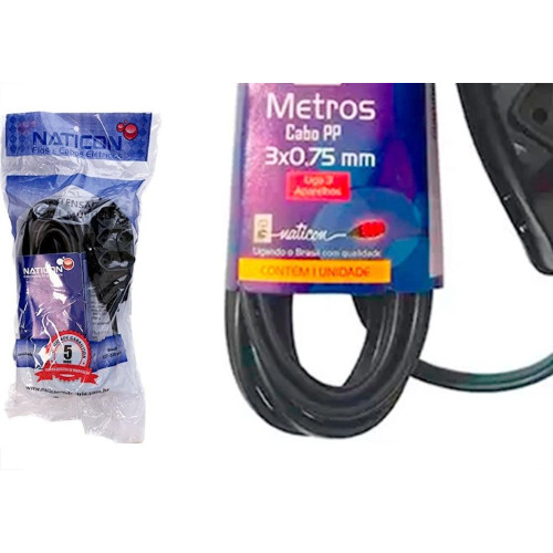 Extensao Naticon Pp 2 Polos + Terra 0,75Mm Preta - 3M