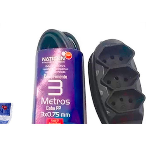 Extensao Naticon Pp 2 Polos + Terra 0,75Mm Preta - 3M