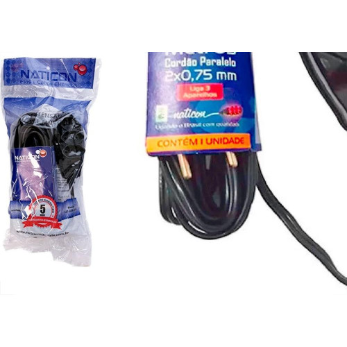 Extensao Naticon Pp 2 Polos + Terra 0,75Mm Preta - 5M