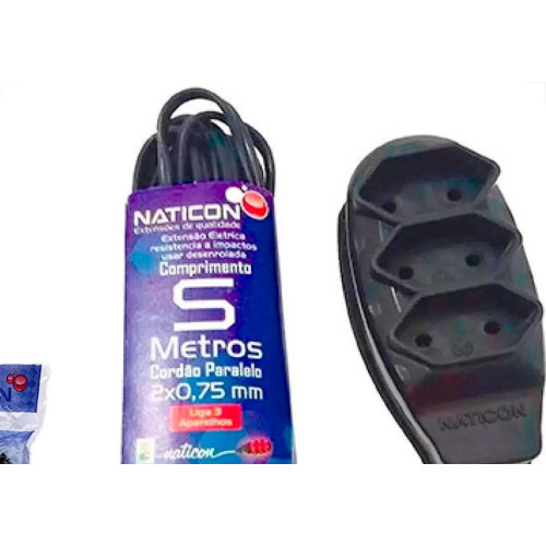 Extensao Naticon Pp 2 Polos + Terra 0,75Mm Preta - 5M