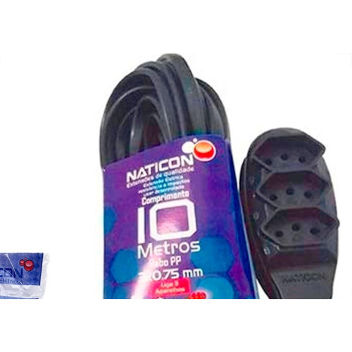 Extensao Naticon Pp 2 Polos + Terra 0,75Mm Preta -10M