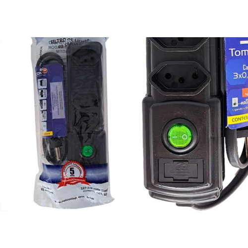 Filtro Linha Naticon 3 Tomadas 2P+T Preto