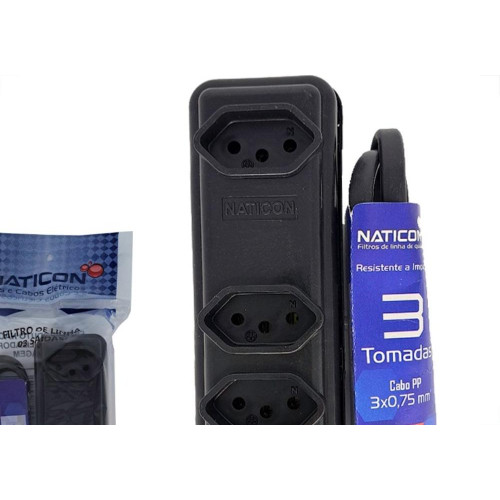 Filtro Linha Naticon 3 Tomadas 2P+T Preto