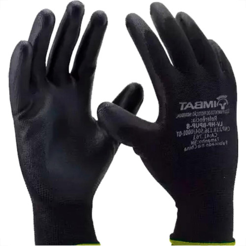 Luva Poliester Imbat Pu Preto 07 - Kit C/12 PR