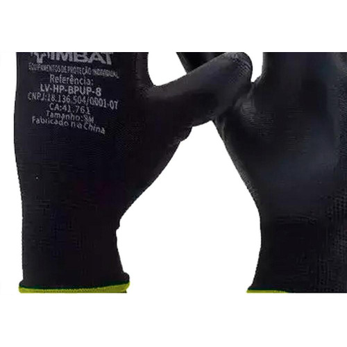 Luva Poliester Imbat Pu Preto 10 - Kit C/12 PR