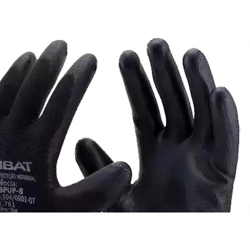 Luva Poliester Imbat Pu Preto 10 - Kit C/12 PR