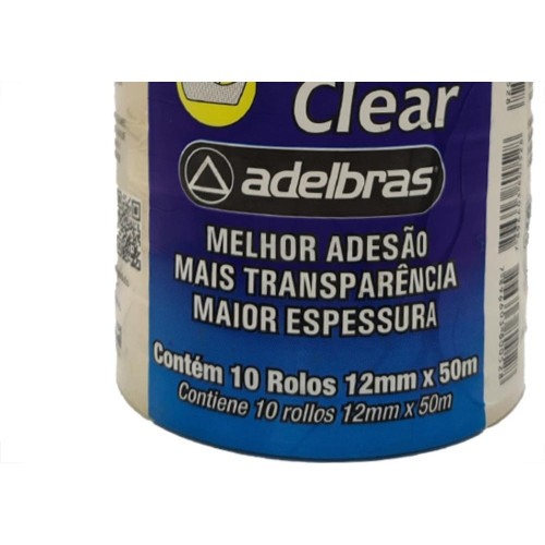 Fita Durex Adelbras 12 X 50 - Kit C/10 RL