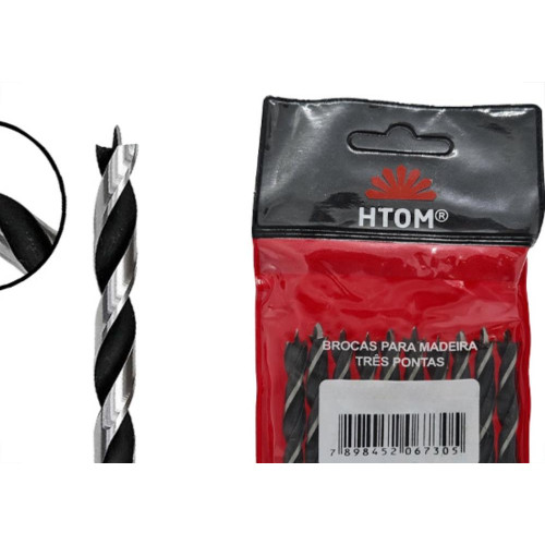 Broca Aco Carbono 3 Ponta Htom 06Mm - Kit C/10 PC
