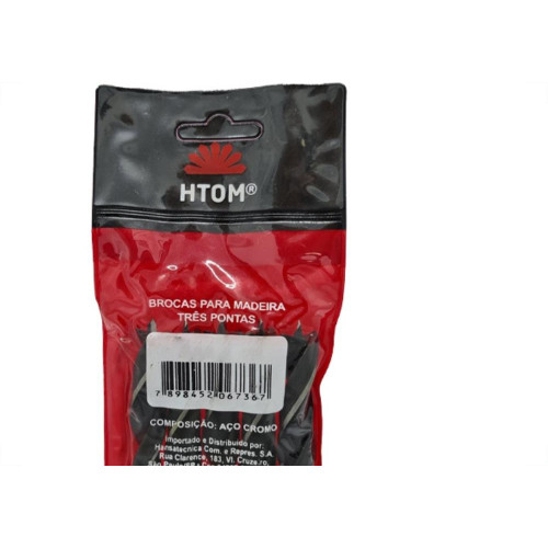 Broca Aco Carbono 3 Ponta Htom 14Mm - Kit C/5 PC