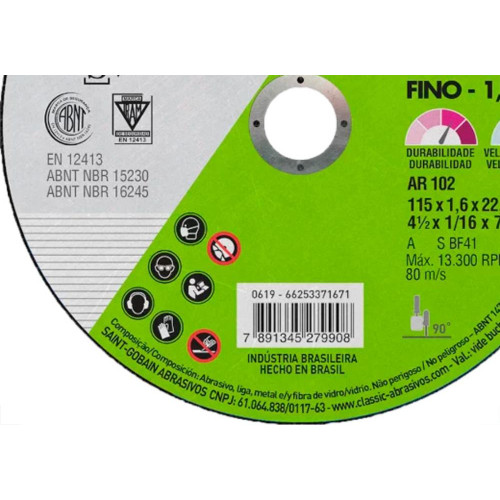 Disco Nort.Inox 4.1/2X1,6X7/8 Class