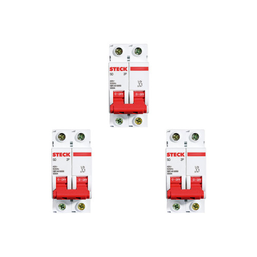 Kit C/3 - Disjuntor Steck Din Bipolar 50A Sd62 3Ka