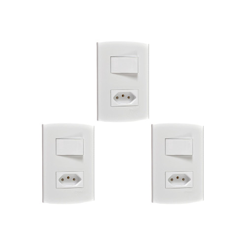 Kit C/3 - Conjunto Peesa Alfa 1543A 1 Interruptor Sim.Tomada  ..