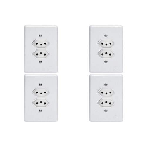 Kit C/4 - Conjunto Perlex''Branca''Com Placa(2Tomadas 10/...