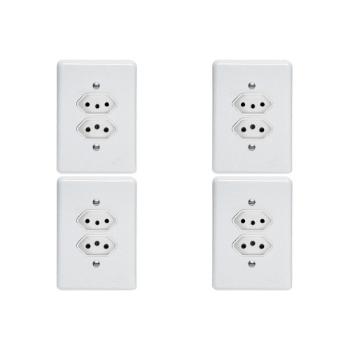 Kit C/4 - Conjunto Perlex''Branca''Com Placa(2Tomadas 20A...