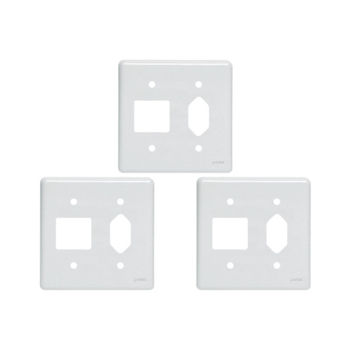 Kit C/3 - Placa Perlex Branca 4X4 (2 Saida+Tomada) 23Pl2/1T