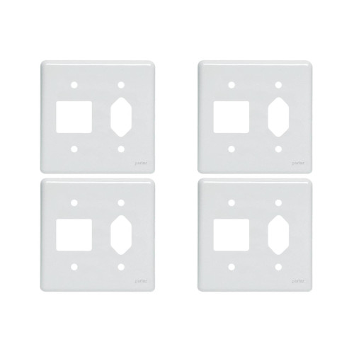 Kit C/4 - Placa Perlex Branca 4X4 (2 Saida+Tomada) 23Pl2/1T