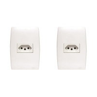 Kit C/2 - Conjunto Soprano Ilus 4X2 Branco Com Placa(1Tomada  ..