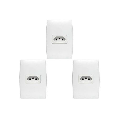 Kit C/3 - Conjunto Soprano Ilus 4X2 Branco Com Placa(1Tomada  ..