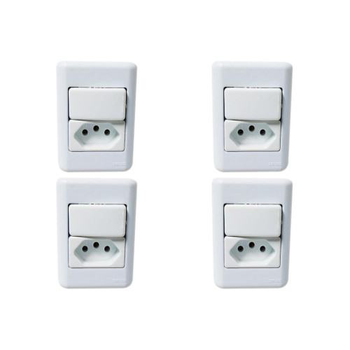 Kit C/4 - Sistema Perlex Branca (1 Simples+Tomada 20A) 30...
