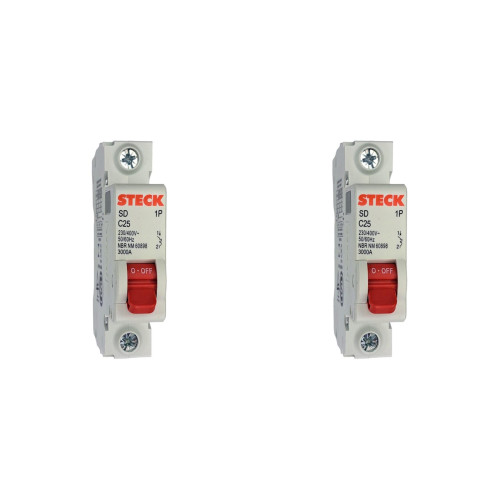 Kit C/2 - Disjuntor Steck Din Unipolar 25A Sd61 C Sdd61C25
