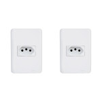 Kit C/2 - Conjunto Perlex Aros 4X2 Branco Com Placa(1Toma...