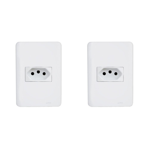 Kit C/2 - Conjunto Perlex Aros 4X2 Branco Com Placa(1Toma...