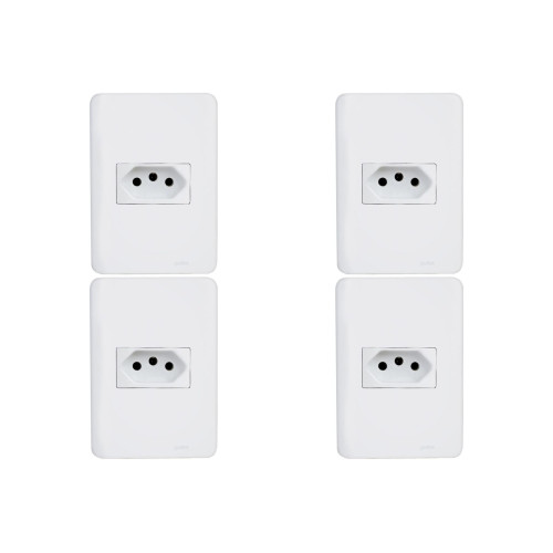 Kit C/4 - Conjunto Perlex Aros 4X2 Branco Com Placa(1Toma...