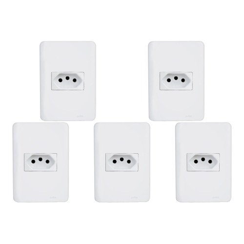 Kit C/5 - Conjunto Perlex Aros 4X2 Branco Com Placa(1Toma...