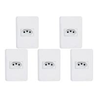 Kit C/5 - Conjunto Perlex Aros 4X2 Branco Com Placa(1Toma...