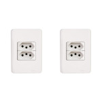 Kit C/2 - Conjunto Perlex Aros 4X2 Branco Com Placa(2Toma...
