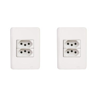 Kit C/2 - Conjunto Perlex Aros 4X2 Branco Com Placa(2Toma...