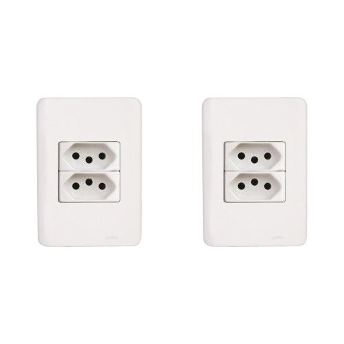 Kit C/2 - Conjunto Perlex Aros 4X2 Branco Com Placa(2Toma...