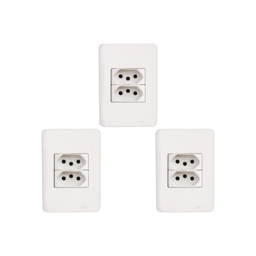 Kit C/3 - Conjunto Perlex Aros 4X2 Branco Com Placa(2Toma...