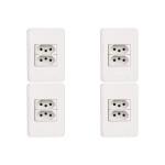 Kit C/4 - Conjunto Perlex Aros 4X2 Branco Com Placa(2Toma...