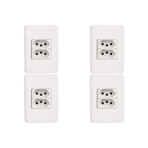 Kit C/4 - Conjunto Perlex Aros 4X2 Branco Com Placa(2Toma...